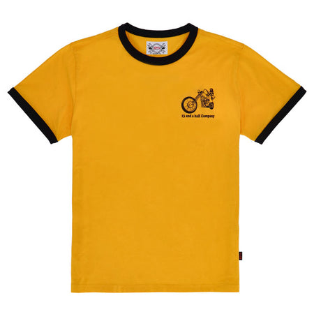 `Keep On Choppin' a tribute to the chopper lifestyle! This 100% cotton single jersey ringer t-shirts offer a regular fit for ultimate comfort and a classic look. Designed with bold graphics; they bring vintage vibes with a modern edge. Whether you go for the clean black-and-white style or the striking yellow-and-black combo; this t-shirt is perfect for those who live to ride.