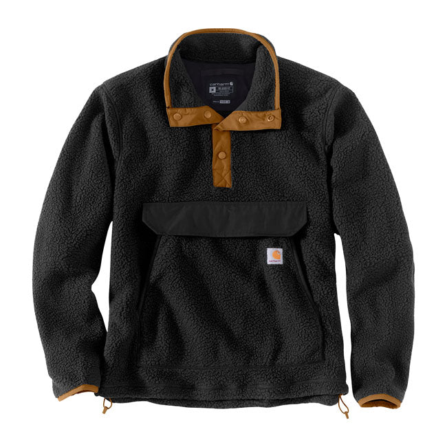 Carhartt Fleece Pullover Zwart Sherpa Binnenkant Kangoeroezak Met Klep Vier Sluitingen Relaxed Pasvorm