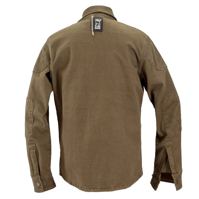 The Holy Freedom King jacket combines classic moto style with modern protection. Made from stretch cotton with real DuPontT Kevlarr reinforcements at key impact zones; it delivers both comfort and abrasion resistance. Featuring the brand's signature checkered lining; YKK double-slider zips; and pockets for optional protectors; this Class AA-certified jacket is built for freedom; function; and unmistakable style. Kevlarr reinforcements at key impact zones Stretch cotton outer for freedom of movement Signa