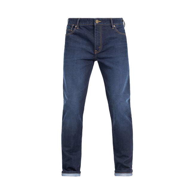 The John Doe Pioneer Monolayer gives you AAA certified jeans in monolayer fabric design; as the name suggests; for a cool and comfortable wearing experience on a hot day. The design is based on a special weaving process that combines denim fabric with XTM-Fiberr. In combination with the knee and hip protectors; this will protect you from anything you might encounter on the road. The Pioneer Monolayer jeans has a slim-fit classical five-pocket design in an authentic denim look. Details such as eyelets to att