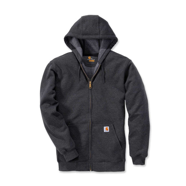 Carhartt Zip Hooded Sweatshirt Carbon Heather Met Rits En Handwarmer Zakken Middelgewicht Katoenmix Fleece Losse Pasvorm