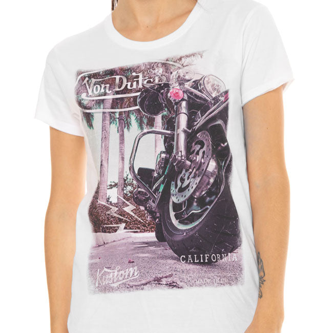 Von Dutch Moto Dames T Shirt Wit 100 Procent Katoen Streetwear Motorcultuur Eerbetoon