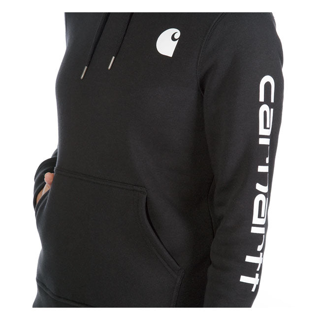 Carhartt Dames Hoodie Zwart Met Logo Op Mouw En Zware Fleece Voor Comfort En Relaxed Pasvorm