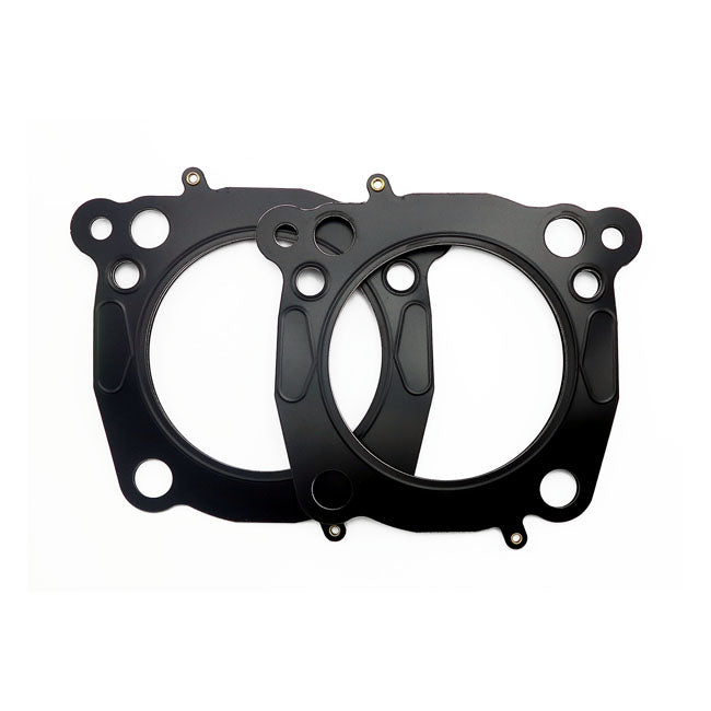 .030" MLS (Multi-Layer-Steel). For water & oil cooled bikes. Special design allows the gasket to fit into the cylinder bore embossement... while even keeping the oil cooling port open on oil cooled heads. With this gasket the 4.250" big bore size is a true bolt-on application for both oil & water cooled M8 models.  MLS (Multi Layer Steel) explained: MLS consists of a top and bottom layer of embossed stainless steel with both side coated with 250øC high temperature polymer rubber layer. The inner ring(s) ar