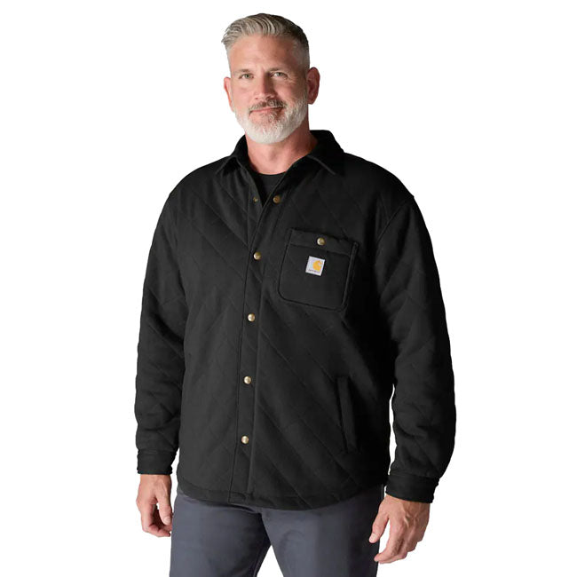 Water-repellent warmth with everyday durability. This Carhartt heavyweight fleece shirt features a quilted lining; Rain DefenderT finish to repel light rain; and classic snap-front styling. Built with lower-front pockets; adjustable cuffs; and a relaxed fit for layering. Loose Fit Rain DefenderT - Durable Water repellent finish Spread collar Left chest pocket with snap closure Two lower front pockets Snap front closure Snap adjustable cuffs Carhartt label sewn on pocket Woven DWR Fleece 60% Cotto