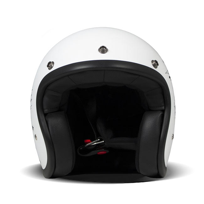 Embrace the fusion of classic style and modern functionality with the DMD Retro helmet; a nod to the iconic 70''s design. This helmet isn''t just a protective gear but a statement piece; crafted for those who dare to stand out. With its ECE 22.06 approved fiberglass shell available in three sizes; it offers a snug fit. The helmet is bluetooth ready; features integrated snaps for visors; and boasts a luxurious; washable lining with Velcro for a custom fit. Secured with a padded chin strap and a reliable Doub