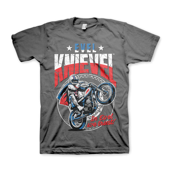 Evel Knievel! Who doesn''t know him or heard about him. This is man is a legend! He was best known for his long-distance motorcycle jumps: his 50-meter jump over Caesar''s Fountain in Las Vegas on December 31; 1967; made him famous; though his fall caused a month-long coma. But now you can wear T-shirts; sweatshirts and hoodies with a print of the great legend. Made of 100% cotton and with a normal fit. Or choose one of the trucker caps and of course you can have your morning coffee wit Evel Knievel if you 