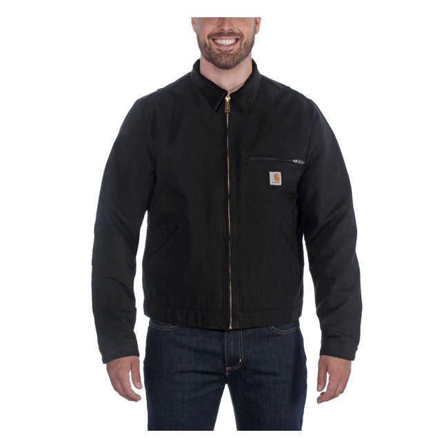 The Detroit lined jacket built a reputation for toughness on the backs of warehouse workers; farmhands; and ranchers across America. This jacket is made of cotton duck that's rugged and durable. It has a warm blanket lining down the body with smooth quilted nylon through the sleeves. The drop tail hem provides extra coverage but leaves enough room for your tool belt. Relaxed fit Wind FighterT Wind resistant Open collar Left chest pocket with zipper closure Two lower front welt pockets Two interior poc