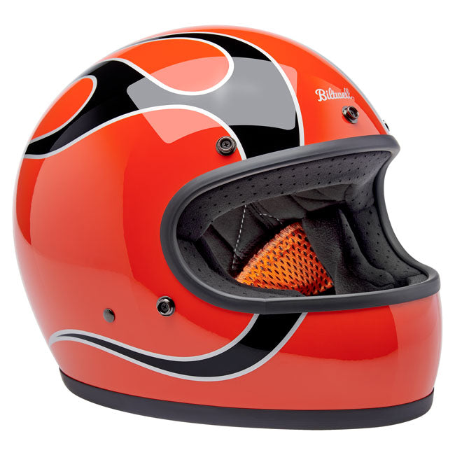 The Biltwell Gringo takes its ''60s motorsport aesthetic and elevates it to modern ECE R22.06 and DOT motorcycle standards. The injection-molded ABS outer shell is rugged yet lightweight with hand-painted beautiful colors. Removable/replaceable comfort liner and cheek pads feature brushed fleece Lycra touch points to absorb and evaporate perspiration. Also there are speaker cut-outs for intercoms and a double d-ring chin strap.