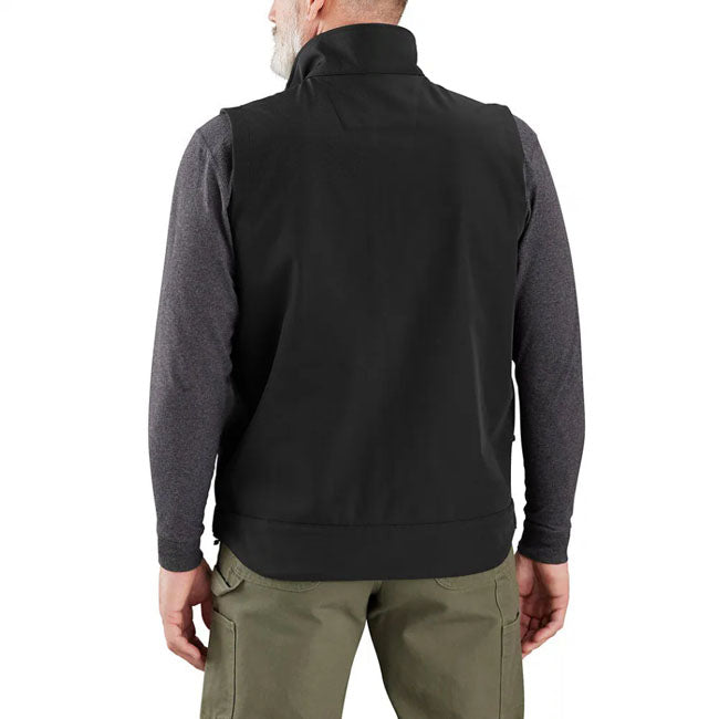 This Carhartt Galesburg softshell vest is designed to tackle the elements. Work outside in comfort with features made to protect you from wind and water. It''s longer in the back and has a relaxed fit; so you can move freely and focus on the task at hand. Relaxed Fit Rain DefenderT - Durable Water repellent finish Wind FighterT - Wind resistant Mock neck Two lower front pockets with zipper closure Interior pocket with hook-and-loop closure Full-length front zipper with chin protector Drop-tail hem f