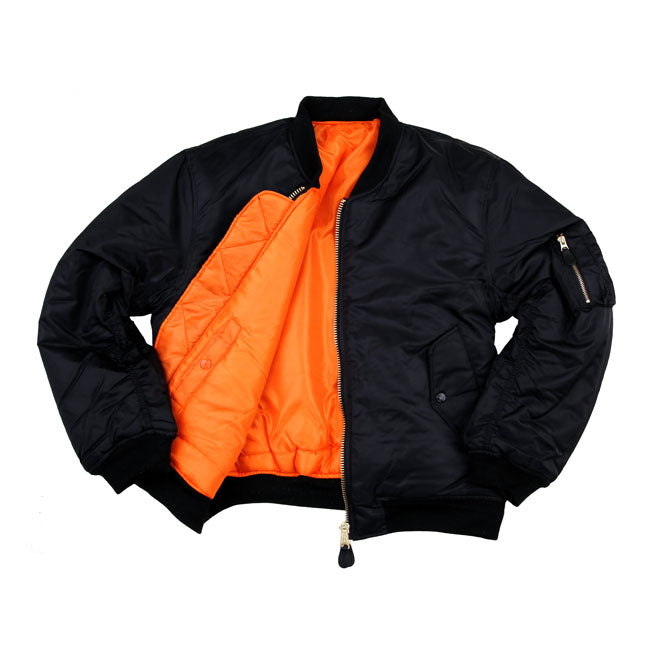 Army Surplus MA1 Bomber Jas Zwart Met Oranje Voering En Nylon Authentieke Reproductie 1950s