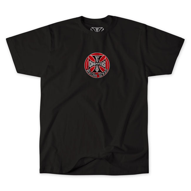 Command attention with the West Coast Choppers Tank Logo t-shirt. Crafted from premium 100% cotton; this solid black shirt offers a comfortable fit and feel. Featuring the iconic Tank logo on both the front and back; it''s a bold statement piece for any rider. Available in several color combinations; this t-shirt embodies the rebellious spirit of the open road.