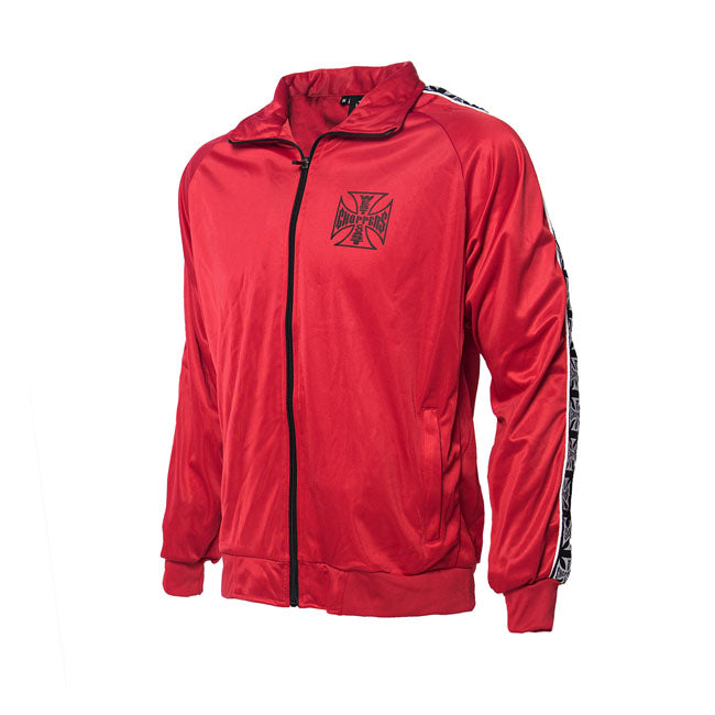 West Coast Choppers WCC OG Tracksuit Jasje Rood Met Jacquard Logo Tape En Piping