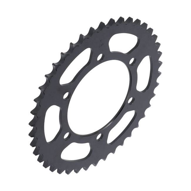 All AFAM steel rear sprockets are manufactured in C45N steel and the teeth are induction hardened. This combination coupled with high quality chain guarantees high mileage. Perfectly round; flat and concentric; possessing the unique AFAM tooth profile makes it the best after market sprocket available.