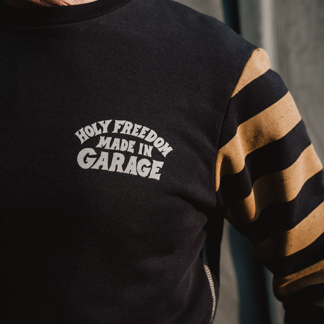 Holy Freedom Clockwork Sweatshirt Geel Zwart Crewneck Met Geruwd Katoen En Versterkte Ellebogen
