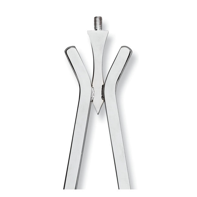 Chrome. 30" tall. Side plate width 6.88" to 7.625" wide. Made from 9/16" square steel bar. Can be used with stock or aftermarket side plates. Multitude sissy bars come with a threaded portion on top of the sissy bar. The ''Multitude Toppers'' are 3/8-16 threaded knobs that can be placed on top of these sissy bars.  Note: Multitude knobs are separately available as 968272 eyeball; 968273 8-ball; 968274 Devil face ball; 968275 Devil head; 968276 Skull head.  Note: Side plates not included.  Note: Will not fit