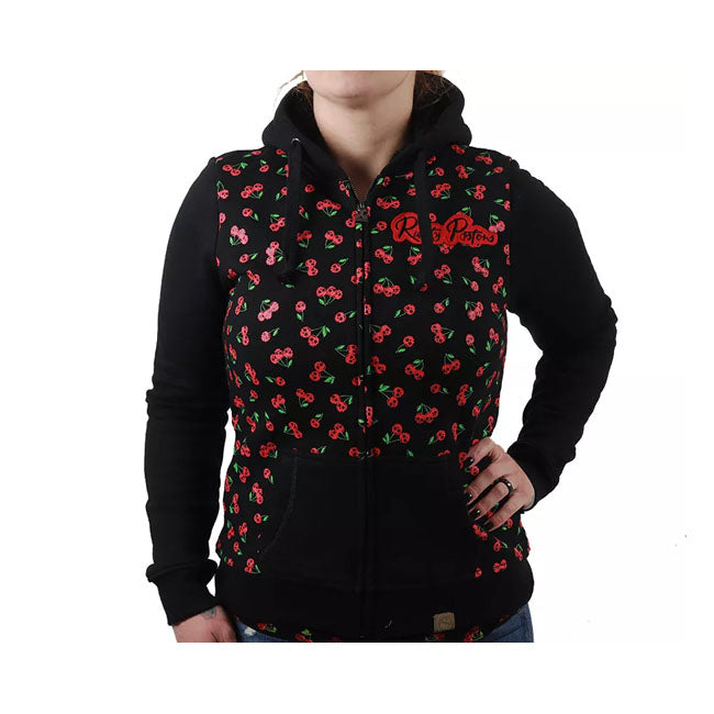 Rusty Pistons Borego Dames Zip Hoodie Zwart Met Fleece Voering En Patches Op Borst En Rug