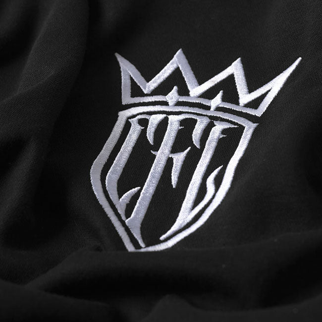West Coast Choppers CFL Motorcycle Co Sweatshirt Zwart Met Geborduurde CFL En OG Cross Logo Op Mouw Austin TX