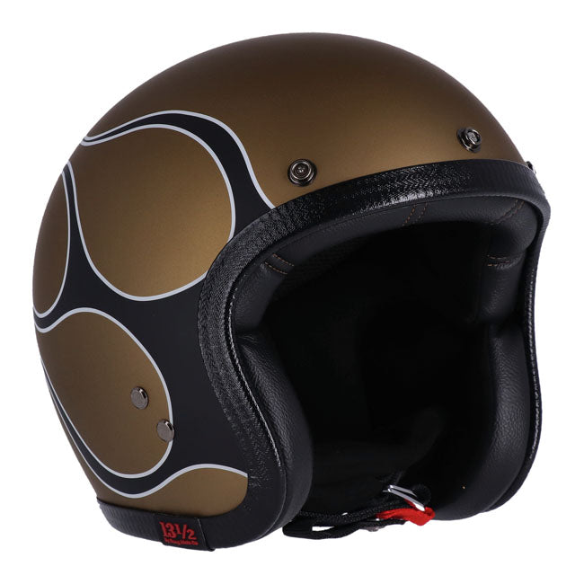 13 1/2 Skull Bucket Helm Flames Mat Goud ECE 22.06 Goedgekeurde Motorfietshelm Chopper Look