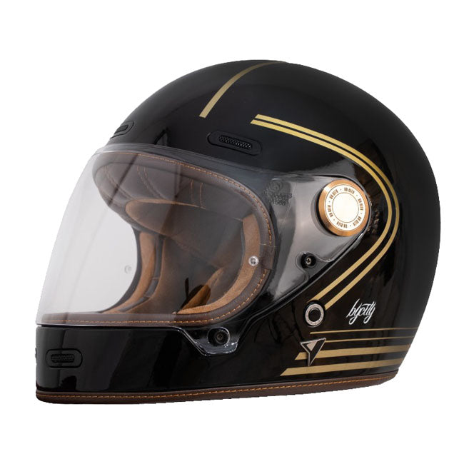 The By City Roadster III helmet blends timeless design with advanced safety. Crafted from fiberglass; it offers durability and a lightweight feel. The leather-finished; removable; and washable multi-density padding ensures maximum comfort; while ventilation inlets and a rear fastening system provide added functionality. The injected visor; anti-fog ready with by laminate; guarantees clear vision in any weather. A double buckle closure ensures a secure fit; and it's Bluetooth system ready for seamless connec