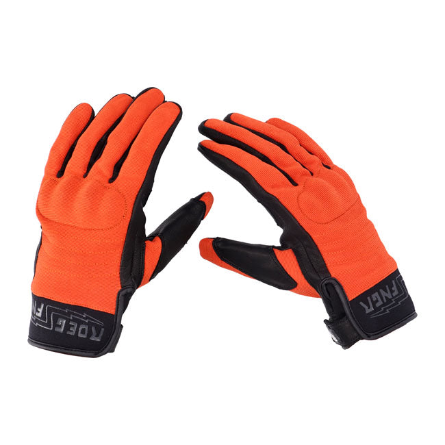 Roeg FNGR Textiel Moto Handschoenen Oranje Met Lederen Palmen CE Gekeurd EN 13594 2015