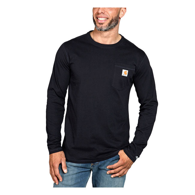 An everyday long sleeve with Carhartt pride; this long sleeve keeps you cool and comfortable on the job or off. Midweight cotton jersey is sweat-fighting and fast-drying. Mesh side panels keep air circulating to help you stay cool when work heats up. A relaxed fit gives you room to move. Relaxed fit Carhartt ForceT - FastDryT combined with anti-microbial properties Rib knit crew neck Left chest pocket with pencil opening Drop-tail hem for added coverage Raglan sleeve increases range of motion Carhart