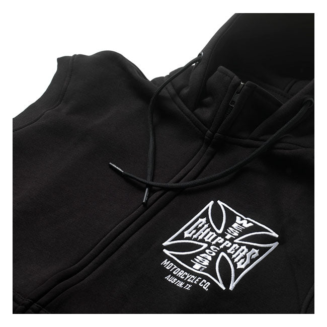 West Coast Choppers WCC OG ATX Mouwloze Zip Hoodie Zwart Met Geborduurd Logo Voorop Rugopdruk