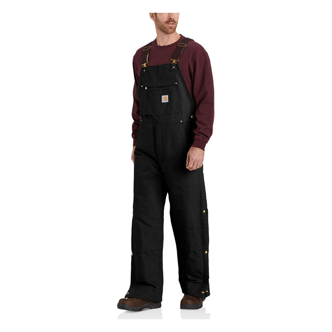Carhartt Duck Geïsoleerde Bib Overall Zwart, Losse Pasvorm, 12 Oz Washed Duck, Kniezakken