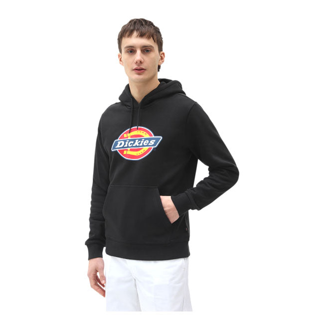 The Icon Logo Hoodie is one of the core pieces at Dickies; a classic regular fit men's hoodie. Featuring the iconic Dickies logo screen print on chest; front pouch pocket and a cotton drawstring hood. Made of a poly-cotton; 60% cotton; 40% polyester; brushed fleece that is durable; wrinkle and shrink resistant. Available in a wide range of classic and seasonal fade resistant colors. A timeless relaxed piece made for everyday wear.