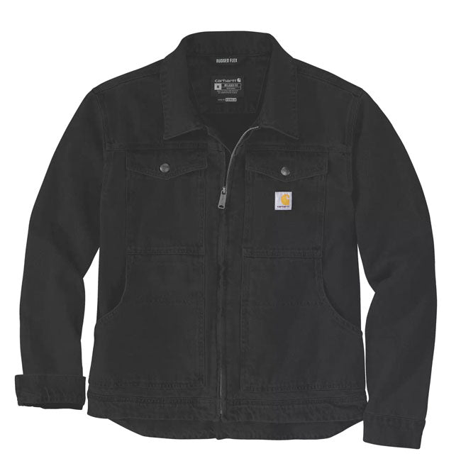 Carhartt Duck Relaxed Fit Jas Zwart Rugged Flex Stretch Soft Duck Stof Met Zakken En Rits