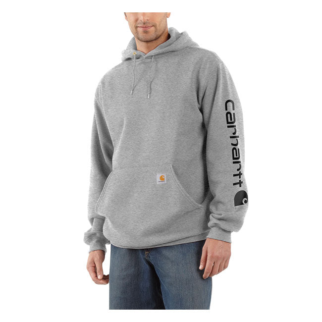 Carhartt Mouwlogo Hoodie Grijs Zwart Losse Pasvorm Katoenmengsel Middengewicht Fleece Duurzaam