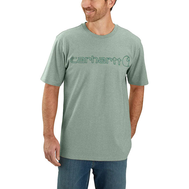 For generations; Carhartt has made work clothes for men and women who work hard. This Carhartt Logo graphic relaxed fit t-shirt honors that heritage with a logo on the chest. Made with cotton that''s durable enough for the workday and soft enough for the weekend. Relaxed Fit Rib knit crew neck Flat two needle cover stitch hem Carhartt "Signature Logo" plastisol graphic print on chest 6.75 oz/ydý - 229 gsm Heavyweight jersey