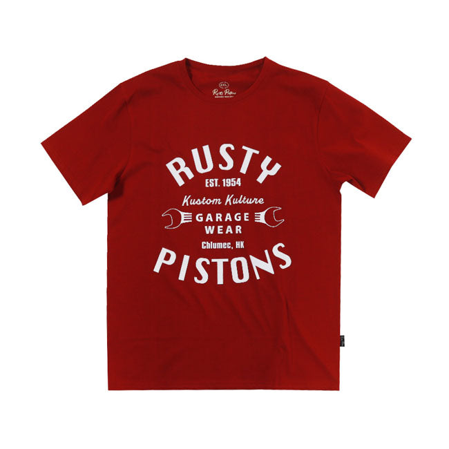 Rusty Pistons Vista T Shirt Bordeaux Katoen Getailleerde Pasvorm Ronde Hals Met Print en Ruglogo