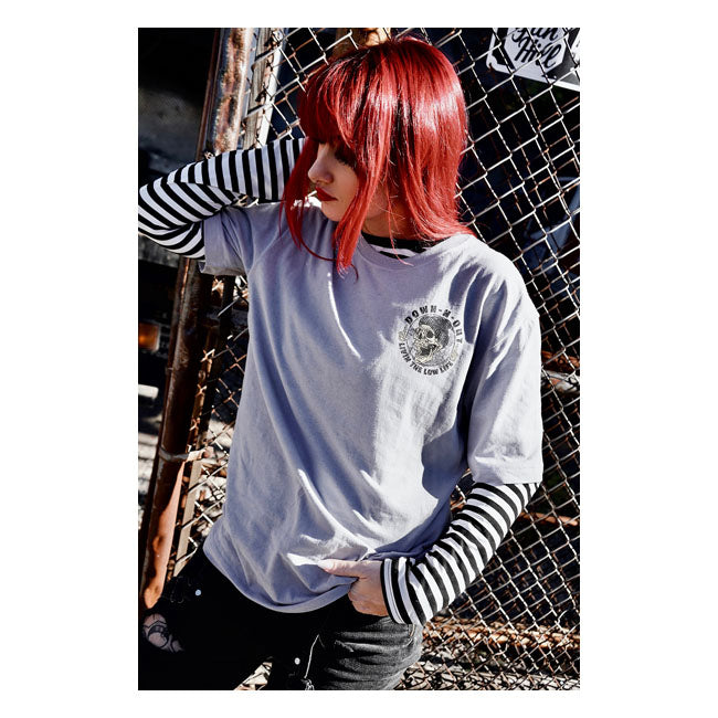 Down-n-Out Life Behind Bars T Shirt Grijs 100 Procent Katoen Voorgekrompen Pasvorm Voor- en Achterprint