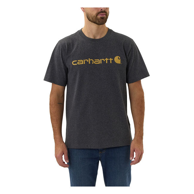 For generations; Carhartt has made work clothes for men and women who work hard. This Carhartt Logo graphic relaxed fit t-shirt honors that heritage with a logo on the chest. Made with cotton that''s durable enough for the workday and soft enough for the weekend. Relaxed Fit Rib knit crew neck Flat two needle cover stitch hem Carhartt "Signature Logo" plastisol graphic print on chest 6.75 oz/ydý - 229 gsm Heavyweight jersey