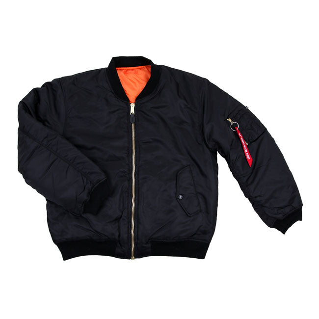 Padded flight jacket with metal zipper made of 100% nylon. This is a reproduction of the authentic MA-1 flight jacket which was developed in the 1950s by the US Airforce. Warm quilted jacket which is made of strong nylon material. Equipped with a low collar and 2 large side pockets on the front.ÿThe MA-1 Bomber is a great jacket that can be used perfectly for various activities. The inner lining of the jacket is orange. This striking color has a reason; it''sÿoriginally designed for pilots who need help. 