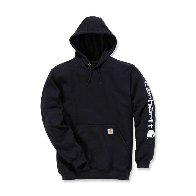Carhartt Sleeve Logo Hoodie Zwart Middelzware Fleece Katoenblend Met Logo Op Mouw