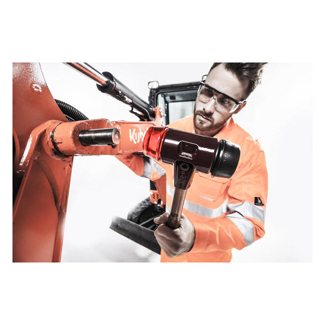 Cast steel hammer head housing with high quality wood handle.  Hammer head housing comes with an integrated-handle protection sleeve and replaceable black rubber head inserts with hardness 2 on scale of 5.  Offers impact cushioning; oderless and low-wear.  Note: Inserts can be replaced with inserts of other material and/or hardness for the specific requirement.  Dimensions.  Diameter head: 30mm.  Length head: 90mm.  Overall length: 300mm.  Weight 345 gram.