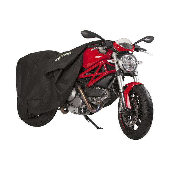 Soft polypropylene material with a non-stretch fit.  Motorcycle cover for indoor protection against dust and dirt.   Protects your motorcycle against dirt in the shed or garage.  Elastic hem for perfect enclosure.   Double-stitched seams for long lifetime.   Water-repellent.   Breathing.   Material: soft polypropylene.   Comes in handy storage bag.  Note: Determine the right size of the cover by measuring the length; width and height of your motorcycle. The correct size of the cover has a length that