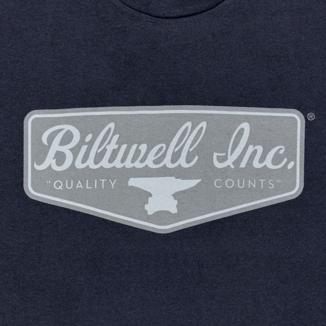 Thanks for repping the Biltwell brand with this low-key logo t-shirt! 100% pre-shrunk 6oz cotton t-shirt is detailed with hand-screened water-based inks; woven clip tags and the irritating collar tag has been replaced by a screen-printed label. We consider this the perfect t-shirt blank; it''s got a buttery feel and is thick enough to be durable; but not a baggy old man shirt. It''s a true regular-fit; not a super thin slim-fit.