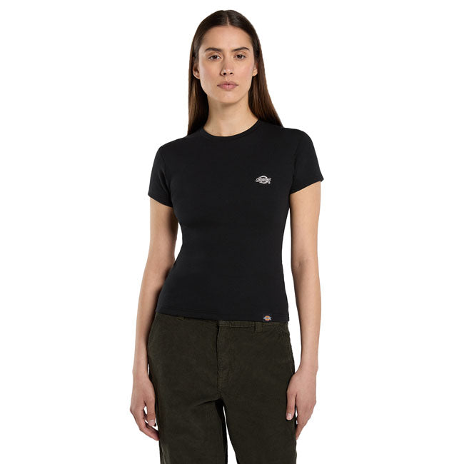 Dickies Gladeville Dames T Shirt Zwart Slim Fit Katoen Elastaan Geborduurd Logo En Zijnaad Label