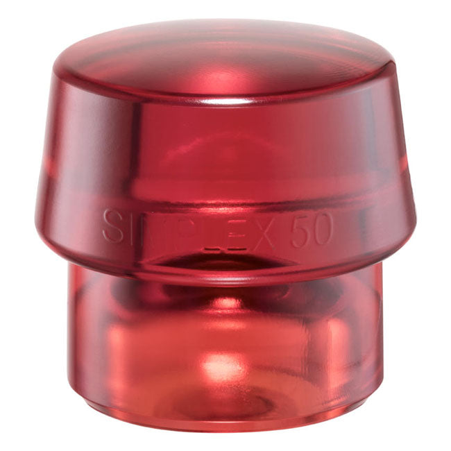 Used as optional or replacement insert.  Simply installs into your Halder hammer head housing allowing you to fine-tune your mallet; with single or even dual component inserts materials in one mallet for optimum versatility.  Insert is made from Plastic.  Hardness 4 on scale of 5. Hard; oil and grease resistant.    Color: Red.  Diameter: 60mm.  Weight: 190 gram.