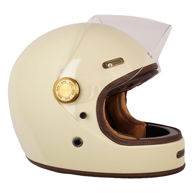 The By City Roadster III helmet blends timeless design with advanced safety. Crafted from fiberglass; it offers durability and a lightweight feel. The leather-finished; removable; and washable multi-density padding ensures maximum comfort; while ventilation inlets and a rear fastening system provide added functionality. The injected visor; anti-fog ready with by laminate; guarantees clear vision in any weather. A double buckle closure ensures a secure fit; and it's Bluetooth system ready for seamless connec
