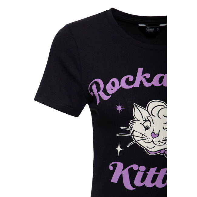 Queen Kerosin Rockabilly Kitten T Shirt Zwart Print