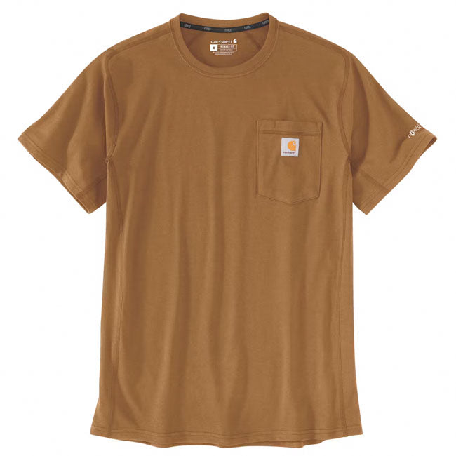 Carhartt Force Pocket Korte Mouwen T Shirt Bruin Antimicrobieel Sneldrogend Met Potloodgleuf
