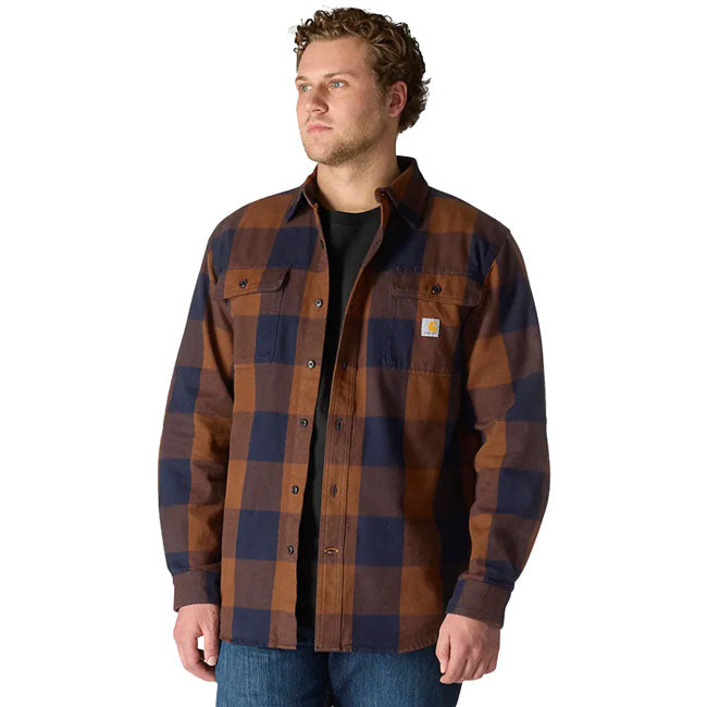 Carhartt Plaid Flanellen Overhemd Rood Duck Losse Pasvorm Knoopsluiting Twee Borstzakken
