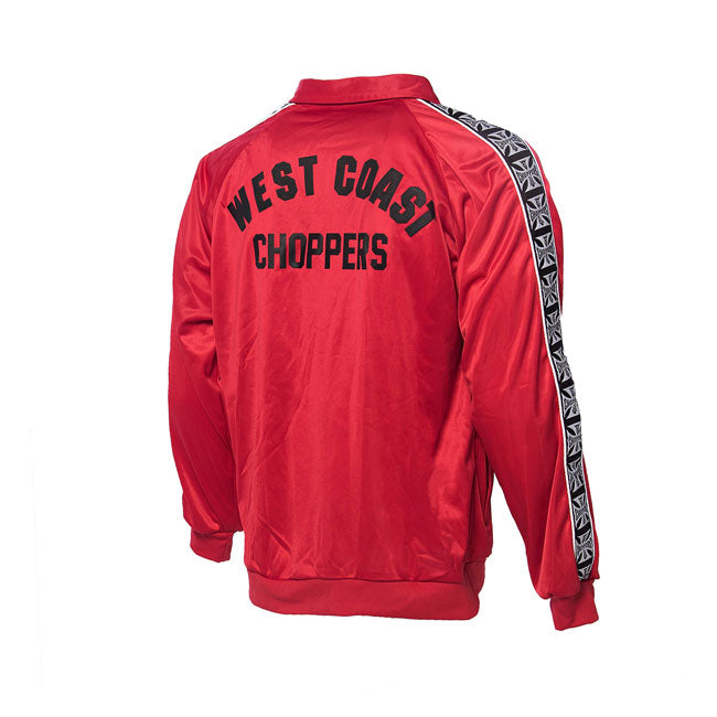 Tracksuit in brushed tricot. slim fit. ribbed cuffs; nylon full zip in front; two front pockets. waistband with elastic inside and draw cord on pants. west coast choppers logo tape in jacquard with piping applied on sleeves and on sides of pants; embroidered logo''s on chest and back.
