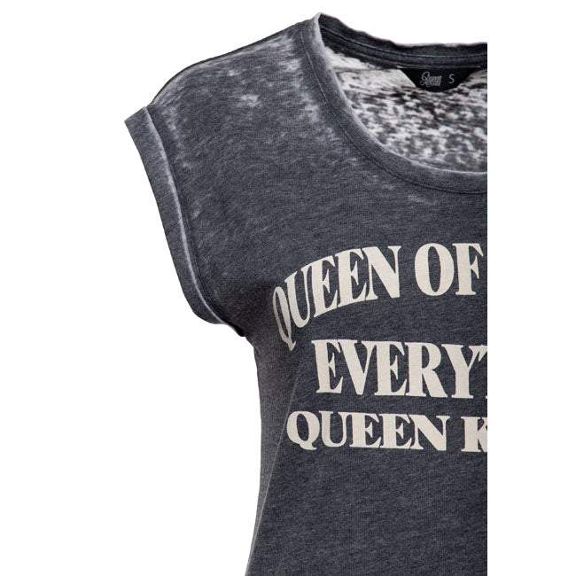 Queen Kerosin Queen of Everything T Shirt Antraciet Zondermouwen Rock Stijl Attitude