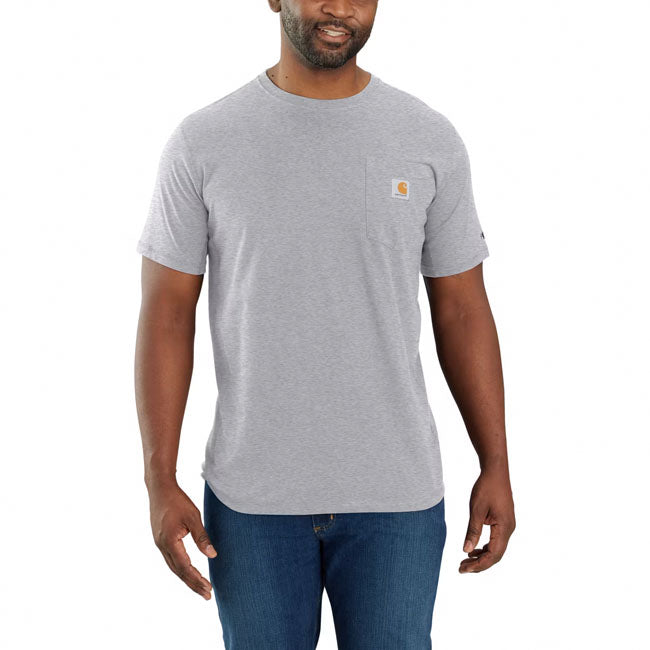 Relaxed fit ú 5.75 oz/ydý - 195 gsm ú basil heather ; engineer blue heather ; shaded beach heather 60% cotton/40% polyester ú black ; carharttr brown ; malt ; navy ; sage ; white 65% cotton/35% polyester ú heather grey 59% cotton/41% polyester ú saddle red heather 60% polyester/40% cotton ú carhartt forceT jersey with ventilated side panels ú carhartt forceT - fastdryT combined with anti-microbial properties ú fastdryT - wicks away moisture for comfort and fights odour with antimicrobial finishú s