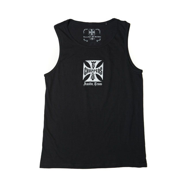 West Coast Choppers WCC Classic Tanktop Zwart 100 Procent Katoen Met Logo Voorop En Verticale WCC Script Achter